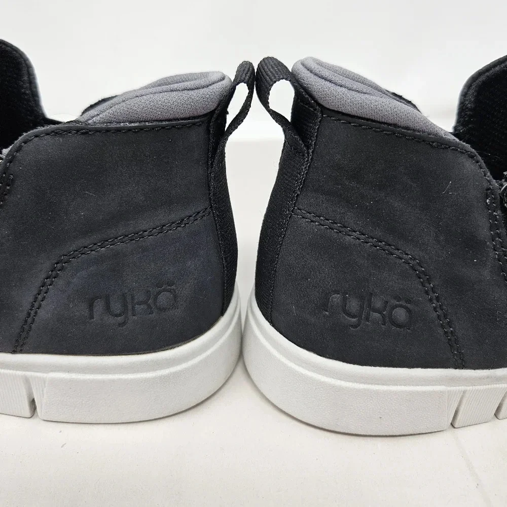 Ryka Sneaker Boots Womens Sz 6M Black Faux Leather Henley 2 Perforated Side Zip
